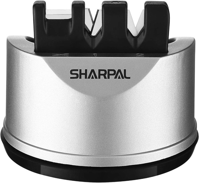 Photo 1 of SHARPAL 191H Pocket Kitchen Chef Knife Scissors Sharpener for Straight & Serrated Knives, 3-Stage Knife Sharpening Tool Helps Repair and Restore Blades
