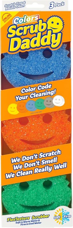 Photo 1 of Scrub Daddy Color Sponges - Scratch-Free Multipurpose Dish Sponges for Kitchen, Bathroom + More - Household Cleaning Sponges Made with BPA-Free Polymer Foam (3 Count)
