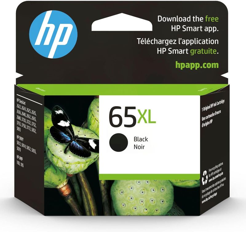 Photo 1 of HP 65XL Black High-yield Ink Cartridge | Works with HP AMP 100 Series, HP DeskJet 2600, 3700 Series, HP ENVY 5000 Series | Eligible for Instant Ink | N9K04AN
