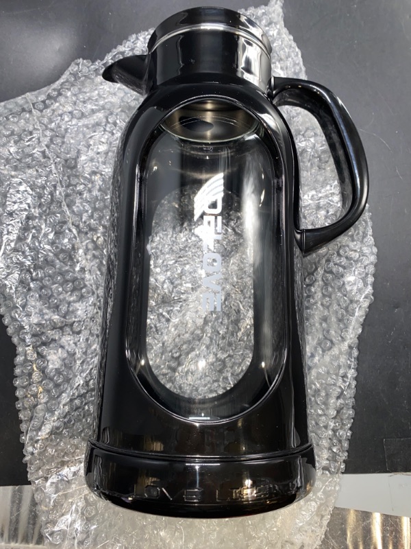 Photo 1 of Delove 68 oz/2 Liter Glass Pitcher with Shatterproof Shell - Heat Resistant Glass Liner - Stainless Steel Lid - Carafe & Jug for Iced Tea,Hot/Cold Water,Homemade Juice Beverages (Black)
