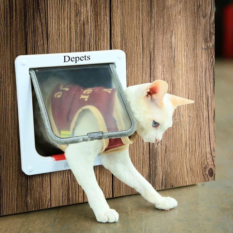 Photo 1 of Depets Medium Cat Flap Door with 4 Way Lock (Outer Size 7.5" x 7.8"), Magnetic Pet Door Kit White, Weather-Resistant Cat Door for Cats & Doggy
