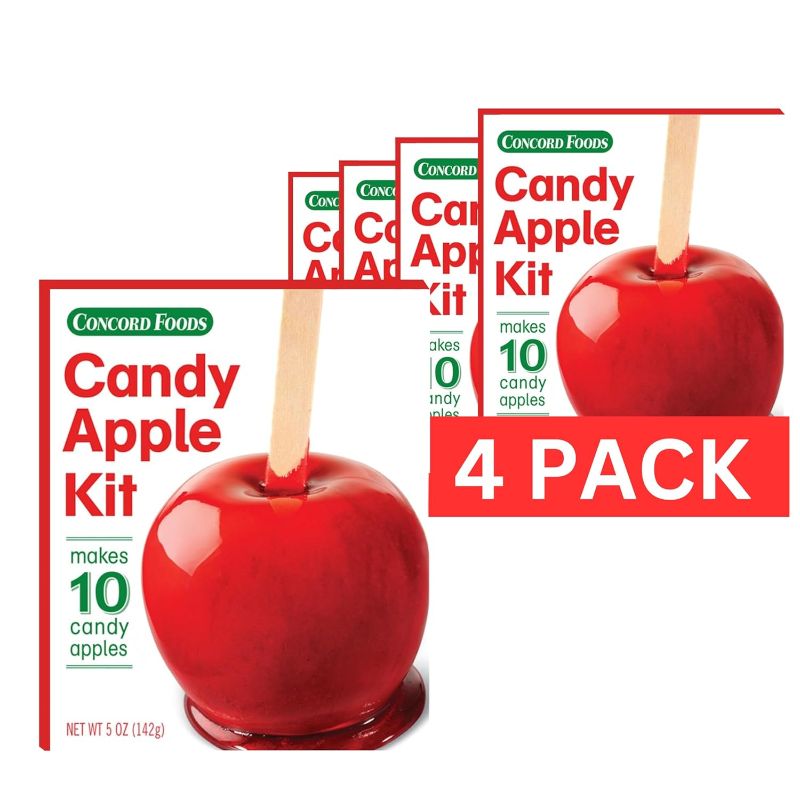 Photo 1 of Concord Foods Candy Apple Kit (4 Pack 40 Count) – Classic Red Candy Apples for Family Treats, Carnivals, Fairs, and Fundraisers – Includes Candy Apple Mix and 10 Sticks – Easy, Fun, and Delicious – 5 oz Box
