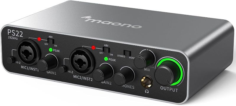 Photo 1 of MAONO USB Audio interface for PC with 60 dB Pro-preamp, 24bit/192kHz, Dual USB interface for PC&Smartphone, Routing Software for Home Recording, Music Production, Guitar, Podcast, Streaming(PS22)
