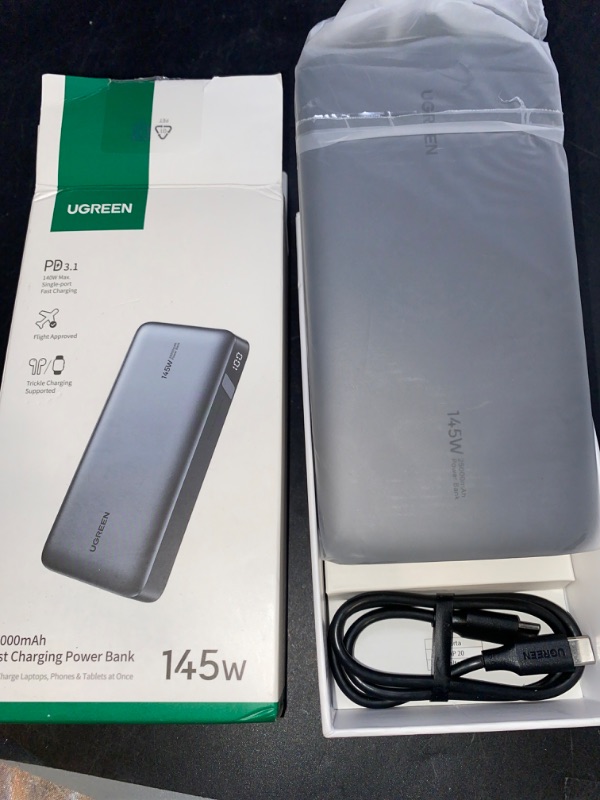 Photo 2 of UGREEN 145W Power Bank Bundle with 240W 6FT USB C to USB C Cable for iPhone 15 Pro Max, Samsung Galaxy S24/S23, MacBook Pro/Air, iPad Pro/Air/Mini, Dell XPS
