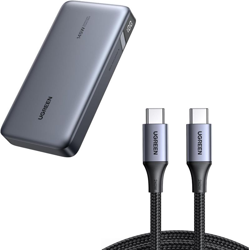 Photo 1 of UGREEN 145W Power Bank Bundle with 240W 6FT USB C to USB C Cable for iPhone 15 Pro Max, Samsung Galaxy S24/S23, MacBook Pro/Air, iPad Pro/Air/Mini, Dell XPS
