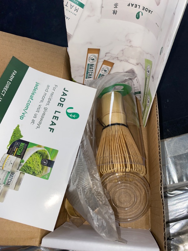 Photo 2 of Jade Leaf Matcha Traditional Starter Set - Bamboo Matcha Whisk (Chasen), Scoop (Chashaku), Stainless Steel Sifter, Fully Printed Handbook - Japanese Tea Set
