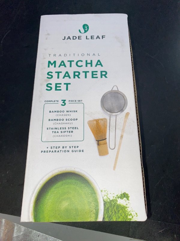 Photo 3 of Jade Leaf Matcha Traditional Starter Set - Bamboo Matcha Whisk (Chasen), Scoop (Chashaku), Stainless Steel Sifter, Fully Printed Handbook - Japanese Tea Set
