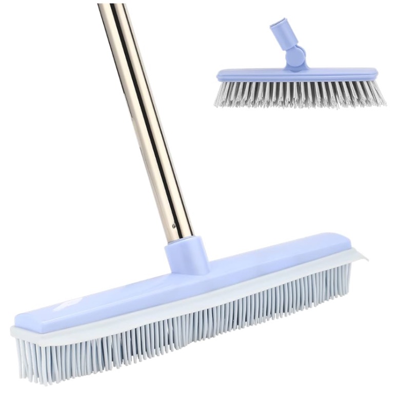 Photo 1 of Rubber Broom Pet Hair Fur Removal Broom with 56 inch Adjustable Handle,2 in 1 Floor Scrub Brush,Washable Scratch-Free Dog Hair Broom for All Surfaces