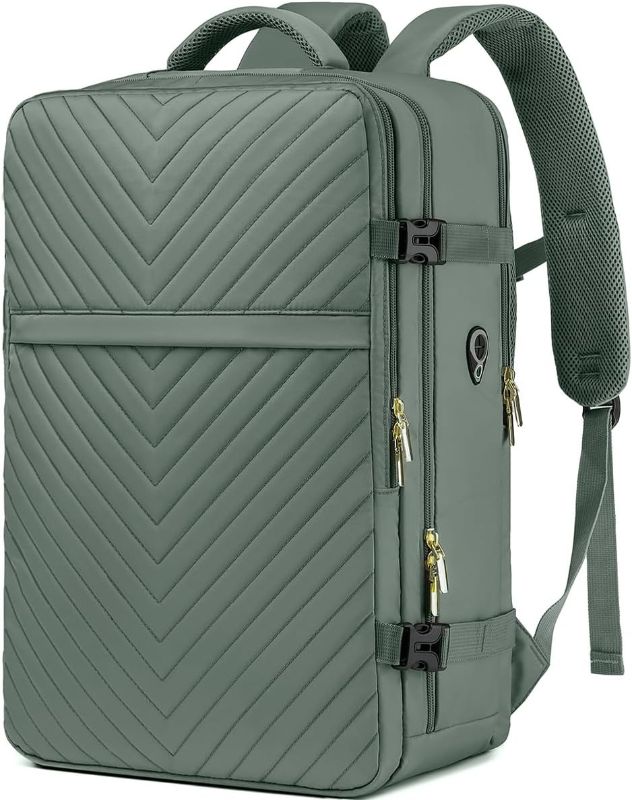 Photo 1 of Large Carry On Travel Backpack - Flight Approved Waterproof Luggage Suitcase Backpacks Personal Item Size for Women Men Fit 17 Inch Laptop College Overnight Bag Anti-Theft Weekender Daypack Dark Green
