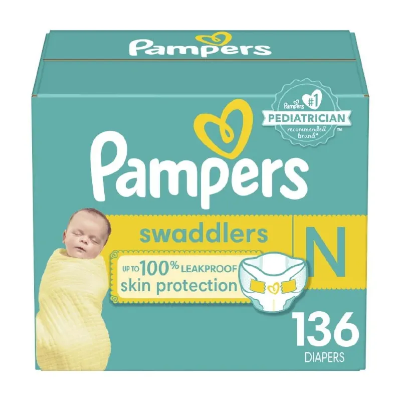 Photo 1 of Pampers Swaddlers Diapers, Newborn, 136 Count (Select for More Options)
