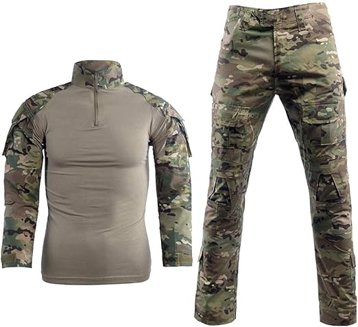 Photo 1 of SMALL LANBAOSI Men's Tactical Combat Shirt and Pants Set Long Sleeve Woodland Hunting Military Uniform 1/4 Zip
