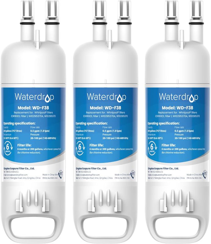 Photo 1 of Waterdrop EDR1RXD1 Replacement for Everydrop® Filter 1, W10295370A, EDR1RXD1B, P8RFWB2L, P4RFWB, Kenmore® 46-9081, 46-9930, WD-F38 Refrigerator Water Filter, 3 Pack
