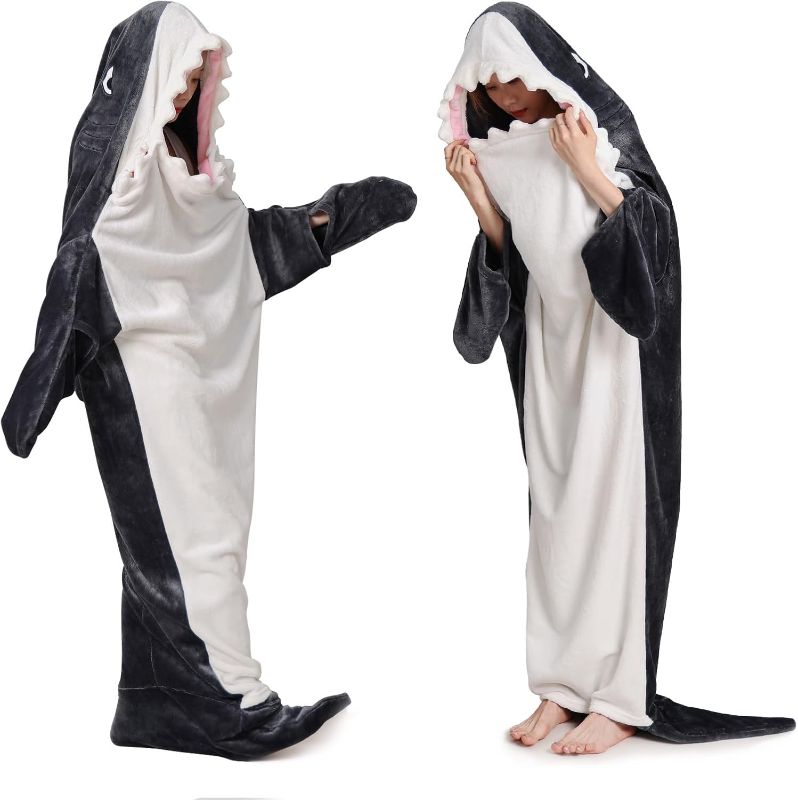 Photo 1 of LARGE Shark Wearable Blanket Hoodie Onesie Super Soft Cozy Flannel Shark Blanket Shark Costume Shark Sleeping Bag (L(for 62-69 Inch Height))
