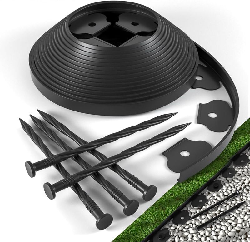 Photo 1 of The Tall Wall No-Dig Landscape Edging Kit includes 40 ft of Lawn Edging and 40 Spikes. This Garden Plastic Edging Border is Perfect for Landscaping, Flower Gardens, and lawns. (Black-40ft)
