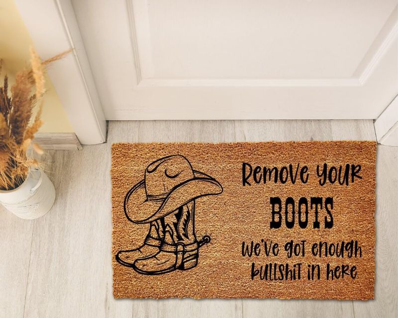 Photo 1 of boots off cowboy doormat texas doormat ranch welcome doormat cowboy doormat western doormat kick off your boots gifts for him 16x24 Inch
