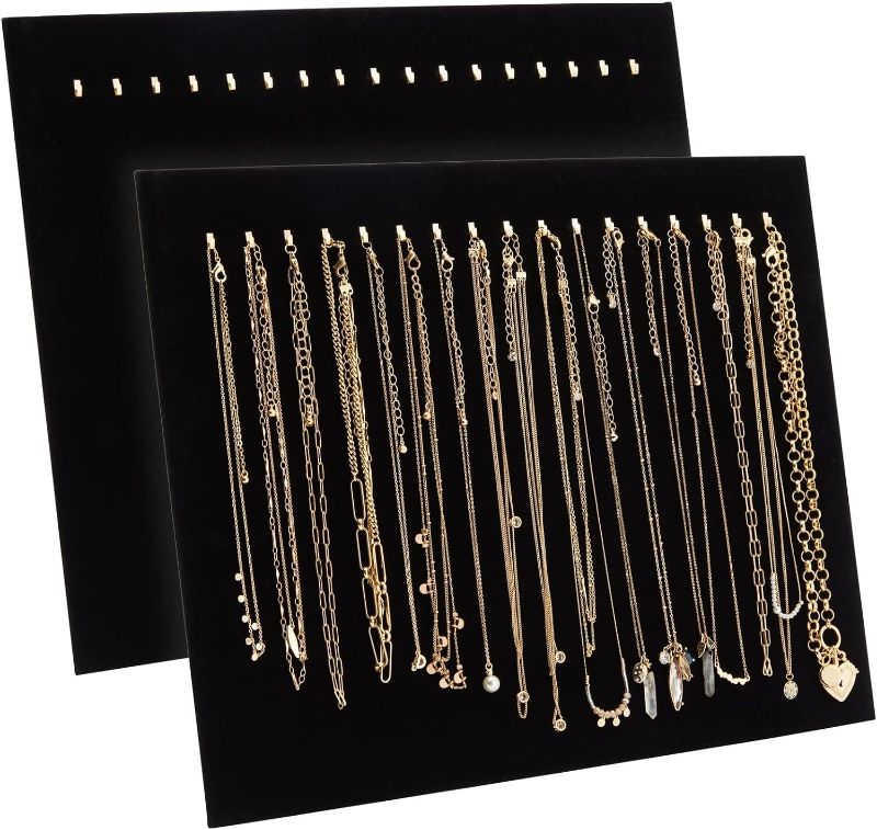 Photo 1 of 2 Pack Jewelry Display for Selling, Black Velvet Boutique Necklace Stands Boards with Hooks for Pop Up Shop (15 x 12 x 4.5 In)
