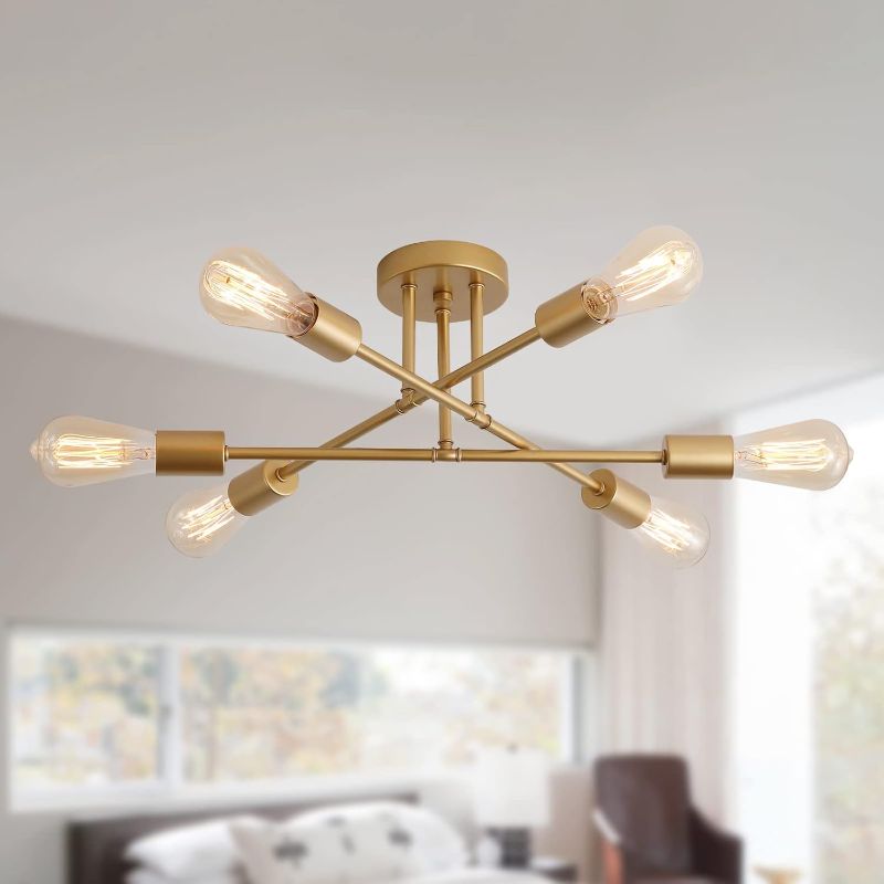 Photo 1 of LIGHTS BULBS NOT INCLUDED**NEW** BGold Modern Sputnik Chandelier Ceiling Light Fixtures,6-Lights Industrial Metal Semi Flush Mount Ceiling Light for Bedroom Dining Room Living Room Kitchen Hallway UL Listed
