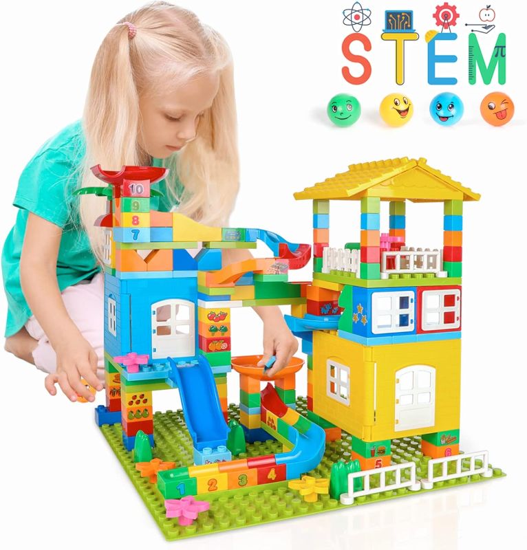 Photo 1 of DESIGN MAY VARY** Marble Run Building Blocks Set, 175 Pcs Classic Big Blocks STEM Toy Bricks Set Kids Race Track Boys Girls Construction Roller Coaster with Slide for Toddler Gift Age 3, 4, 5, 6, 7, 8+
