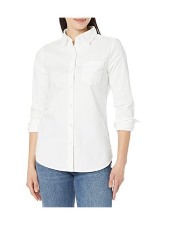 Photo 1 of Amazon Essentials Women's X-Small Long Sleeve Button Down Stretch Oxford Shirt, White, X-Small