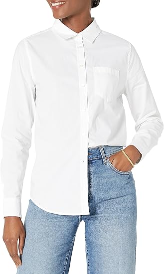 Photo 1 of XS Amazon Essentials Women's Classic-Fit Long-Sleeve Button-Down Poplin Shirt
