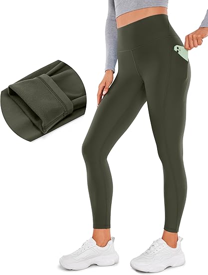 Photo 1 of MEDIUM CRZ YOGA Womens Fleece Lined Leggings with Pockets 26.5" - Winter Thermal Warm Soft Water Resistant Casual Lounge Pants
