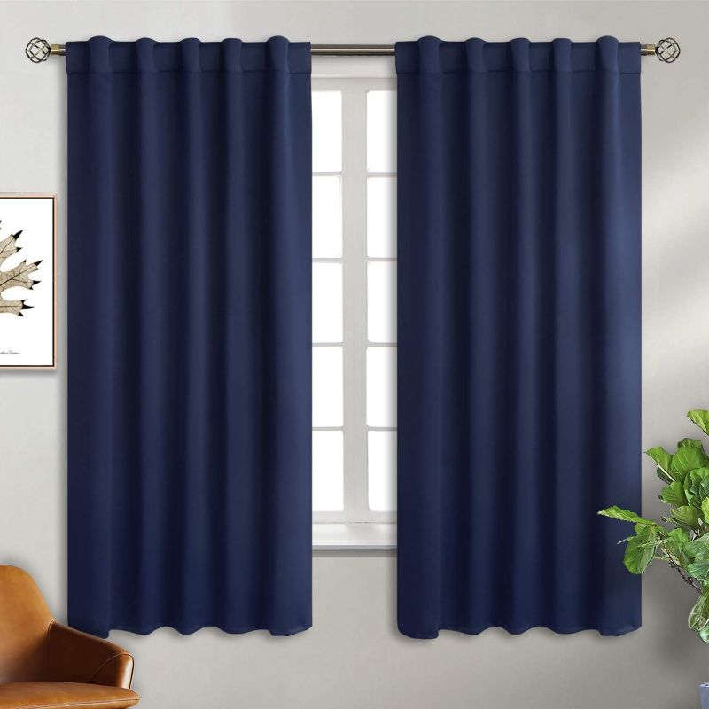 Photo 1 of BGment Rod Pocket and Back Tab Blackout Curtains for Bedroom - Thermal Insulated Room Darkening Curtains for Living Room, 42x63 inch, 2 Window Curtain Panels, Navy Blue
