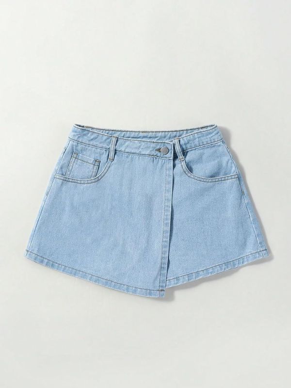 Photo 1 of LARGE Jean Shorts Womens Wrap Detail Denim Skort (Color : Light Wash, Size : Large)
