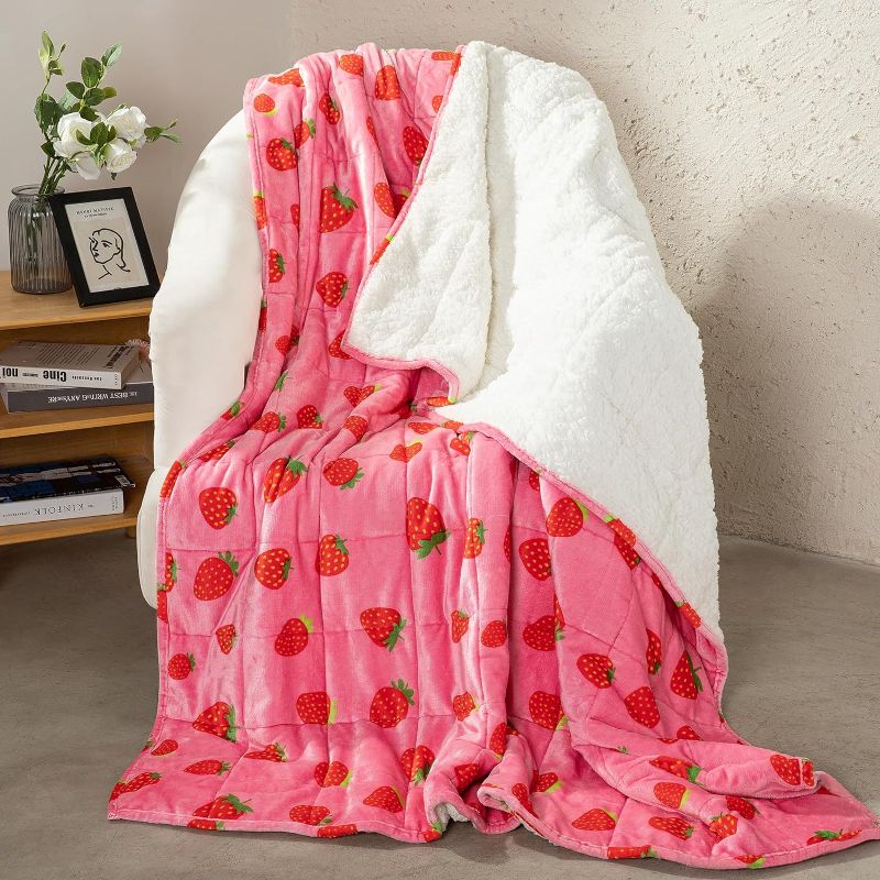 Photo 1 of Aemicion Weighted Blanket 12lbs Twin Size 48x72in,Soft Sherpa Washable Weighted Blankets for Adults,Cozy Cute StrawberryThrow Blanket for Women Girls
