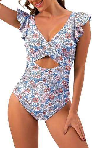 Photo 1 of LARGE Womens Ruffled V Neck One Piece Swimsuits Tummy Control Crossed Hollow Bathing Suit Monokini
