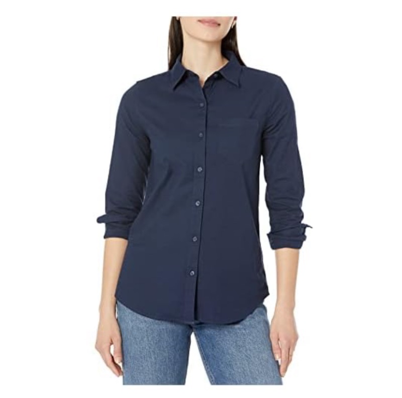 Photo 1 of SMALL Amazon Essentials Women's Small Long Sleeve Button Down Stretch Oxford Shirt, Navy, 