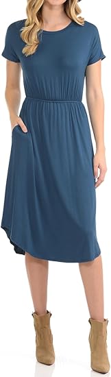 Photo 1 of MEDIUM iconic luxe Women's Short Sleeve Flare Midi Dress with Pockets
