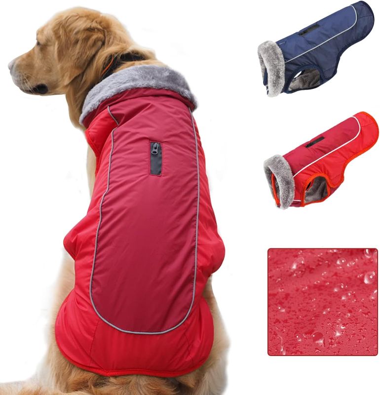 Photo 1 of XL Warm Dog Coat Reflective Dog Jacket Adjustable Dog Winter Coat Dog Cold Weather Coats Waterproof Turtleneck Fleece Dog Snowsuit Dog Vest Dog Coats for Small Medium Large Dogs
