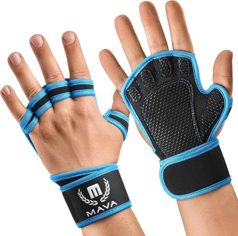 Photo 1 of LARGE MAVA Open Gym Gloves for Men & Women; Padded Weight Lifting Gloves with Wrist Support for Comfort, Protection; Strong-Grip Fingerless Workout Gloves for Men & Women; Anti-Sweat Gym Accessories