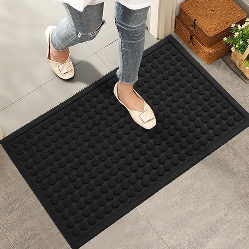 Photo 1 of Front Door Mat, Heavy Duty Welcome Door Mat Indoor Outdoor, Absorbent Doormat, Sturdy Non Slip Rubber, Stain and Fade Resistant, Low Profile Entry Mat for Outdoor Entrance, 29×17, Black
