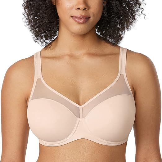 Photo 1 of 34E DELIMIRA Women's Plus Size Bra Full Coverage T Shirt Lightly Padded Sheer Underwire Support Bras
