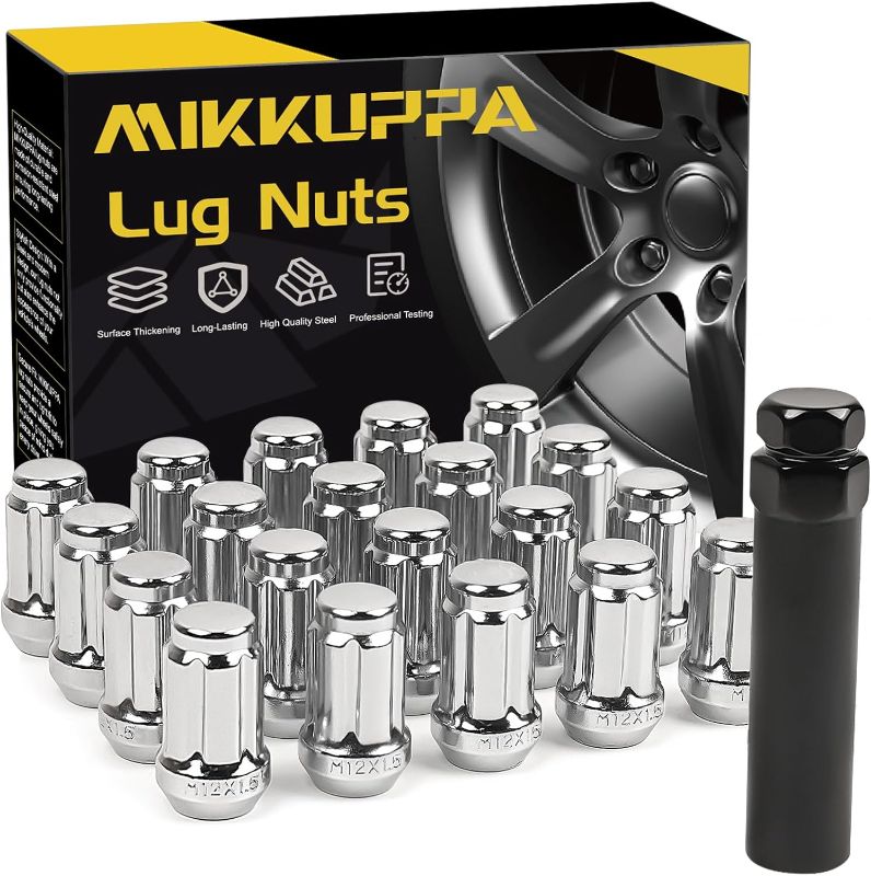 Photo 1 of MIKKUPPA M12x1.5 Spline Lug Nuts - Replacement for 2006-2019 Ford Fusion, 2000-2019 Ford Focus, 2001-2019 Ford Escape Aftermarket Wheel - 20pcs Chrome Closed End Lug Nuts
