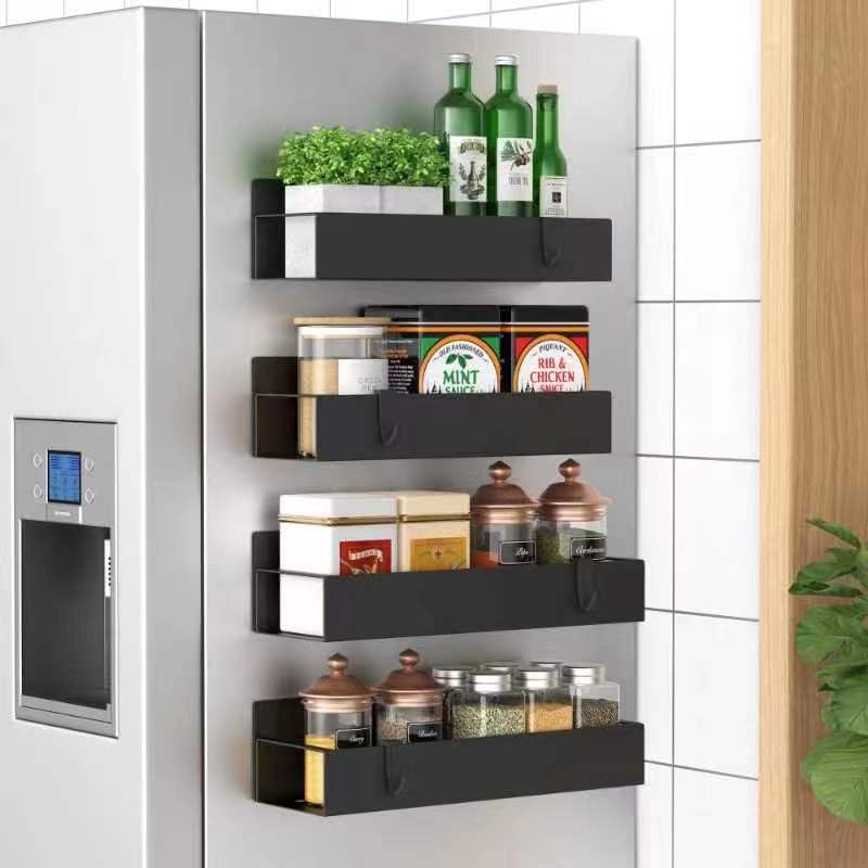 Photo 1 of 4 Pack Magnetic Spice Storage Rack Organizer for Refrigerator and Oven, Black Fridge Organizers and Storage
