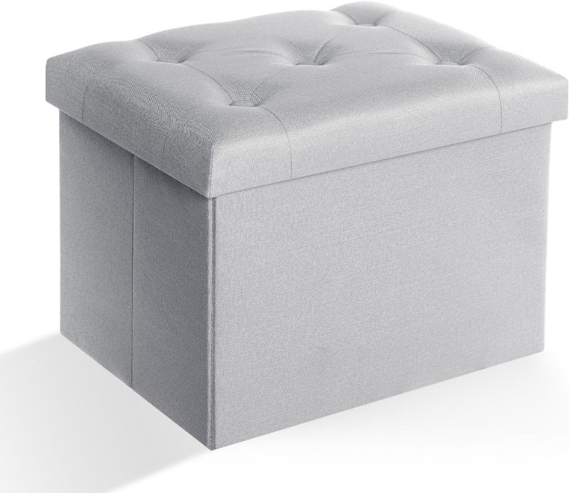 Photo 1 of Small Folding Storage Ottoman,Foot Rest Stool Short Ottoman,Foot Rest for Couch, Footrest Stool Seat for Bedroom and Living Room,Padded with Thick Sponge,17 X 13 X 13 in Light Grey
