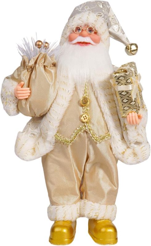 Photo 1 of kowaku Santa Claus Figurine Christmas Doll Decoration, Christmas Standing Ornament Standing Santa Claus Figure for Shop Office Gift, Gold
