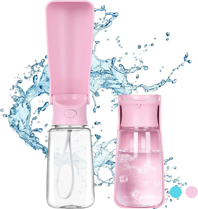 Photo 1 of Dog Water Bottle,19oz Foldable Dishwasher Safe Portable Dog Water Bottle,Leak Proof Dog Water Bottle Dispenser Easy to Carry&Feed Dog Bottle for Walking Hiking Travel,Food Grade Plastic,Pink
