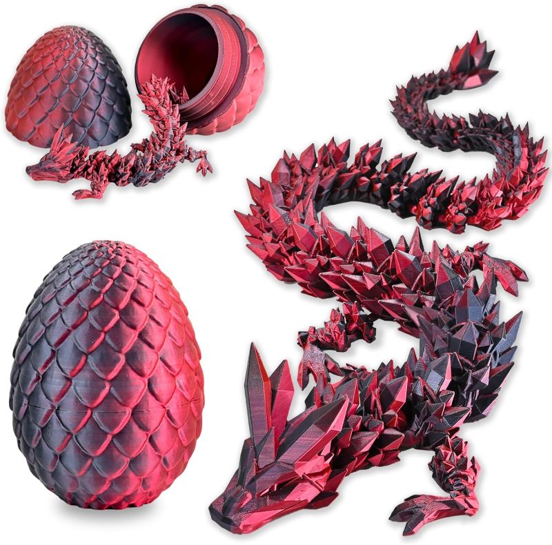 Photo 1 of 3D Printed Dragon Eggs with Dragon Inside, Articulated 3D Dragon Toys with 3D Dragon Eggs, Crystal Dragon Black Red
