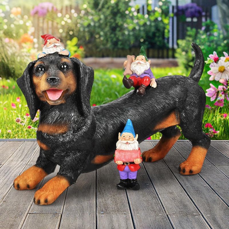 Photo 1 of GIGALUMI Garden Gnomes Outdoor Dachshund Garden Decor Garden Statues for Outside Gnomes Decorations for Yard, Dog Mom Sympathy Memorial Gifts for Loss of Dog
