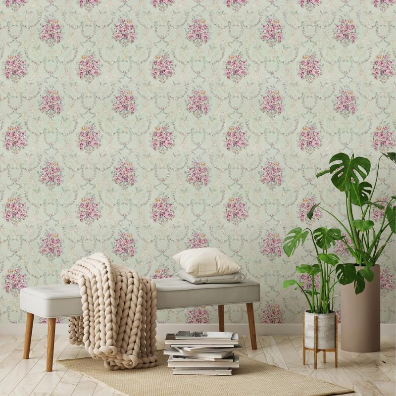 Photo 1 of 17.7X 300 Amiya Green Floral Peel and Stick Vintage Wallpaper Damask Sage Removable Contact Paper Self Adhesive Vinly Victorian Paper Suitable for Shelf Line?Kitchens, Living Rooms, bathrooms, etc 17.7”*300”
