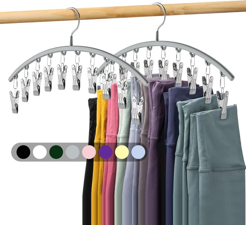 Photo 1 of Legging Organizer for Closet, Metal Yoga Pants Hanger w/Rubber Coated 2 Pack w/10 Clips Hold 20 Leggings, Hangers Space Saving Hanging Closet Organizer for Closet Organizers and Storage-Grey
