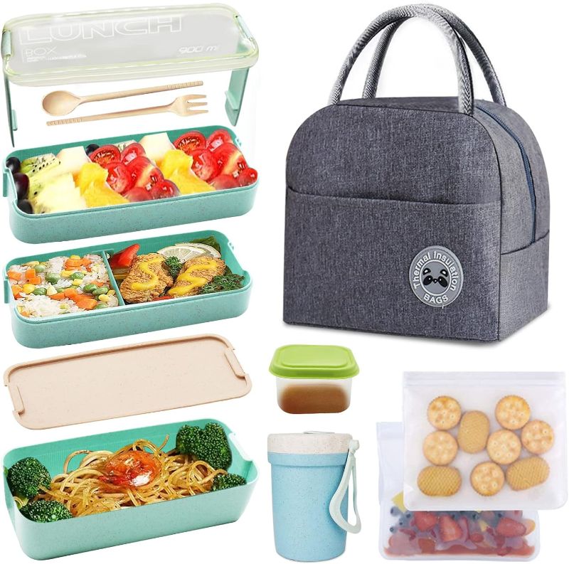 Photo 1 of Koccido Bento Box Kit,Japanese Lunch Box 3-In-1 Compartment,Leakproof 3 Layer Lunch Container for Kids and Adults
