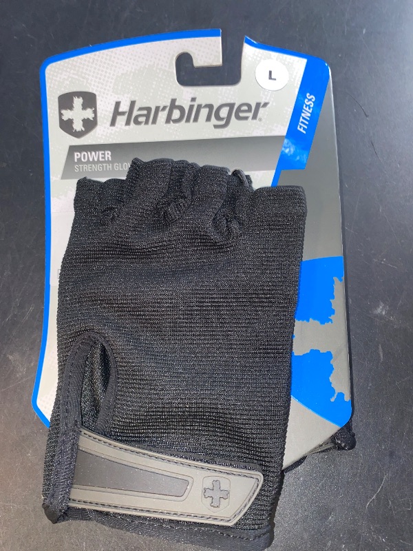 Photo 2 of LARGE Harbinger Power Non-Wristwrap Workout Weightlifting Gloves with StretchBack Mesh and Leather Palm
