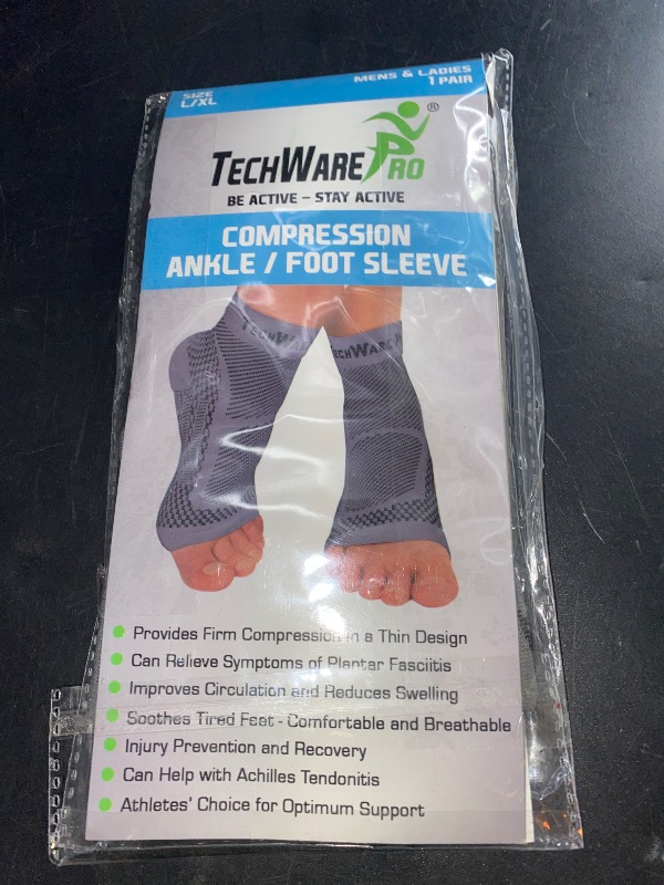 Photo 3 of LARGE/XL TechWare Pro Ankle Brace Compression Sleeve - Relieves Achilles Tendonitis, Joint Pain. Plantar Fasciitis Sock with Foot Arch Support Reduces Swelling & Heel Spur Pain. Injury Recovery for Sports
