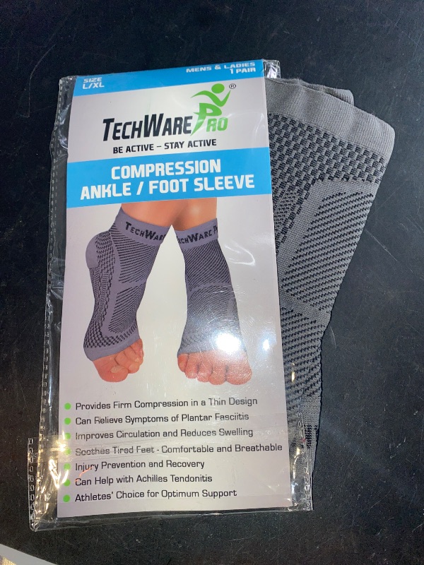 Photo 2 of LARGE/XL TechWare Pro Ankle Brace Compression Sleeve - Relieves Achilles Tendonitis, Joint Pain. Plantar Fasciitis Sock with Foot Arch Support Reduces Swelling & Heel Spur Pain. Injury Recovery for Sports
