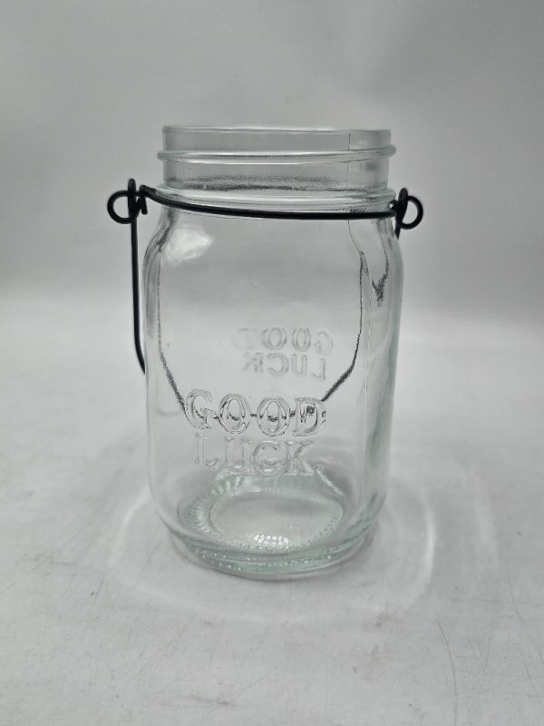 Photo 1 of 3 Set Good Luck Pint Sized Glass Mason Jars with Hanger Handles 