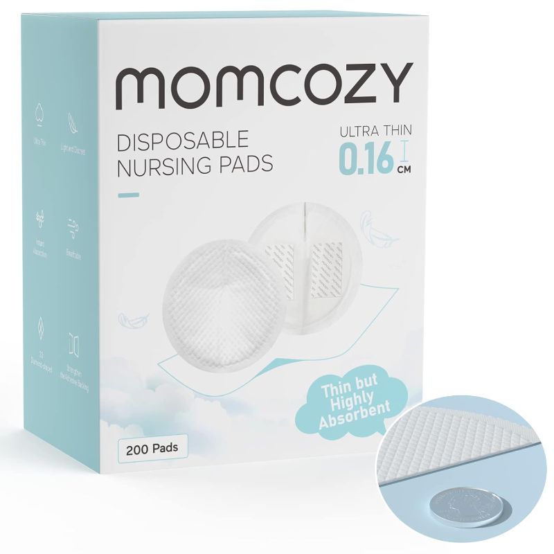 Photo 1 of Momcozy Ultra-Thin Disposable Nursing Pads, Ultra-Absorbent and Breathable Portable Breast Pads, Make The Breasts Light and Unburdened, with Reinforced Adhesive, Individually Packaged (200 Count)
